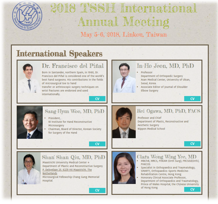 Congreso de la Sociedad de Cirugía de la Mano de Taiwán, ponentes internacionales